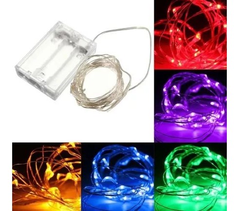 LUZ  ALAMBRE LED LUZ BLANCA CALIDA A PILA X 3 MTS x 1